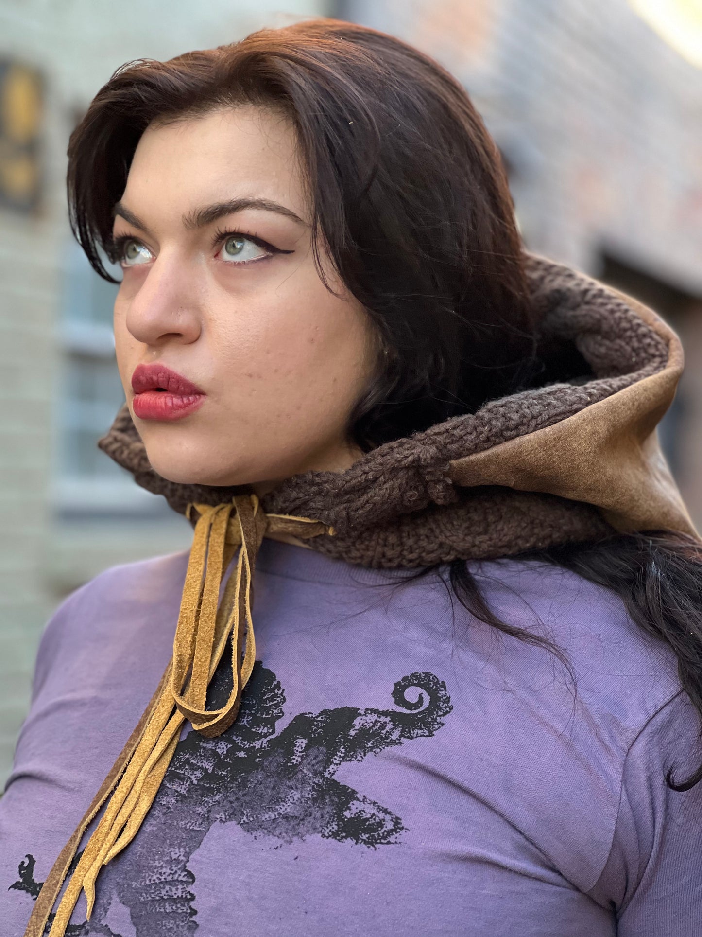 Mushroom Faerie Leather & Wool Knit Hood