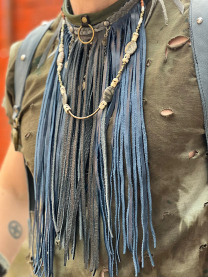 Indigo & Black Fringe & Bead Neckpiece