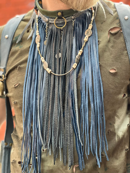 Indigo & Black Fringe & Bead Neckpiece