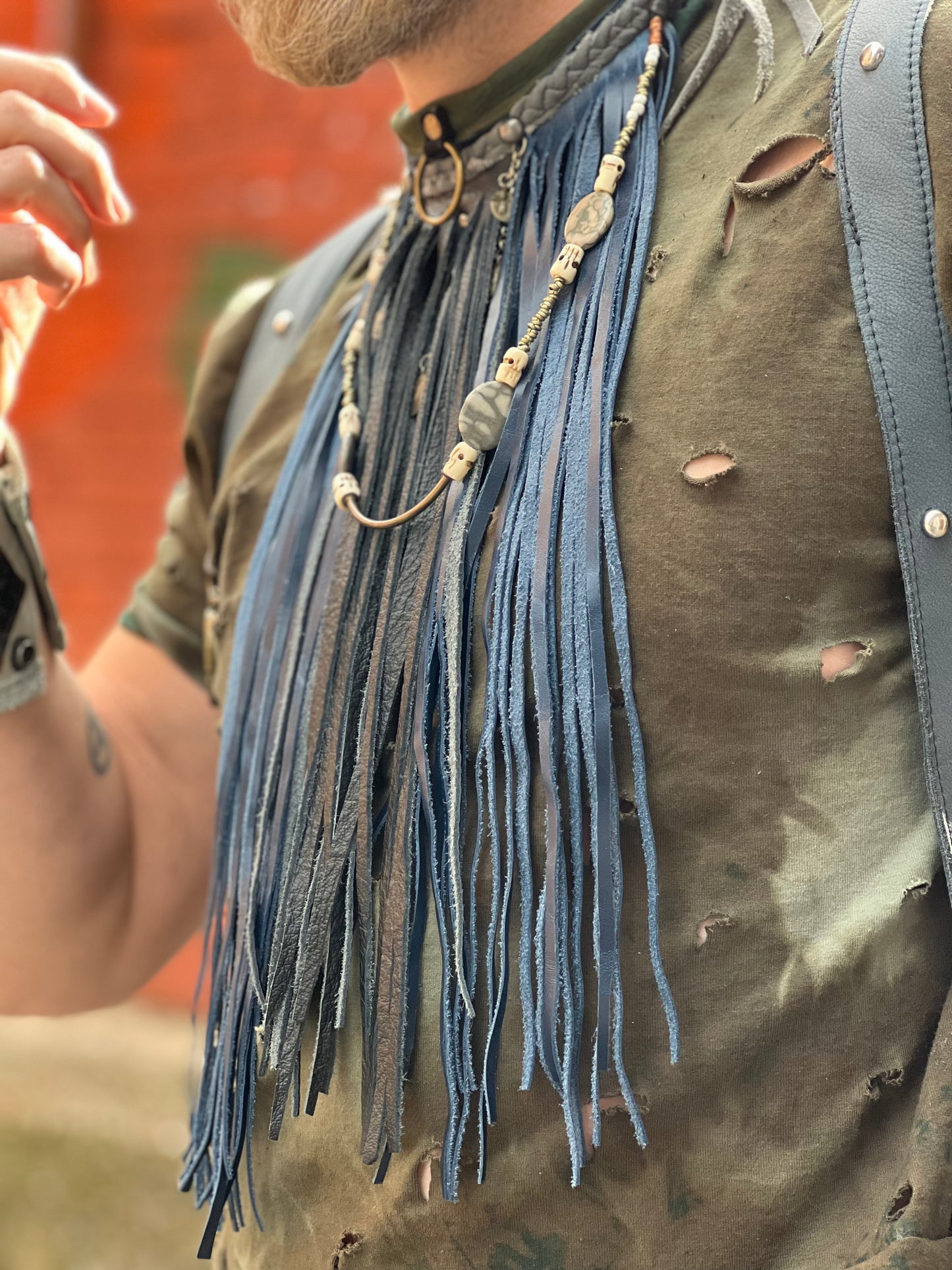 Indigo & Black Fringe & Bead Neckpiece