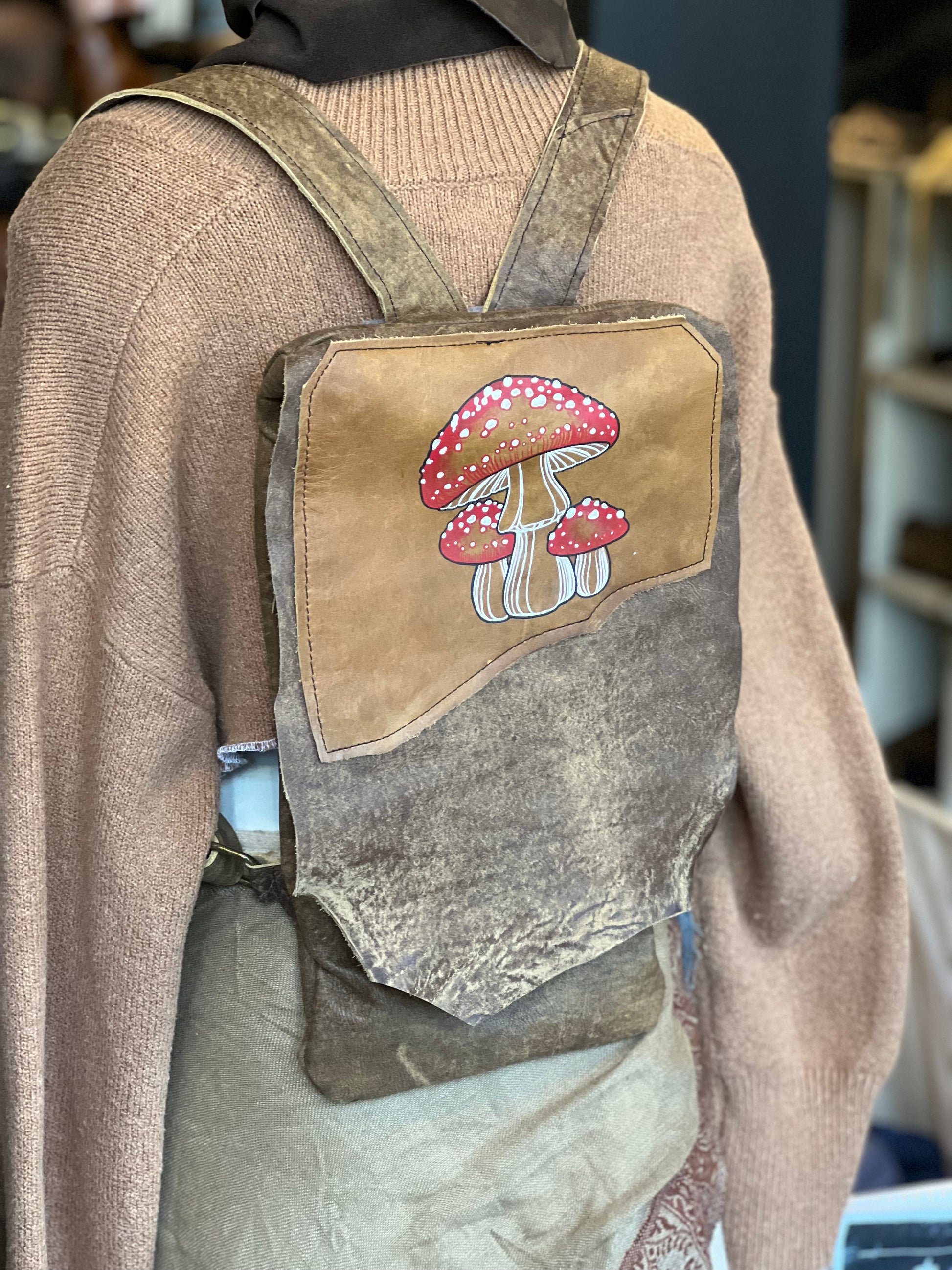 Amanita Tattooed Leather Backpack by Royal Peasantry