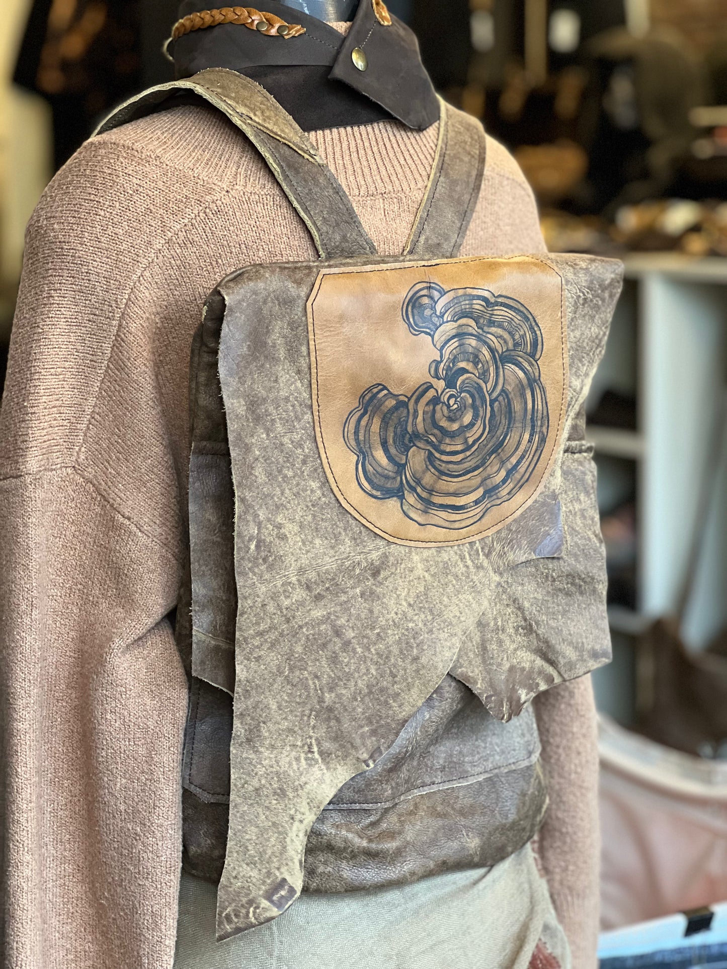 Reishi Mushroom Tattooed Leather Backpack