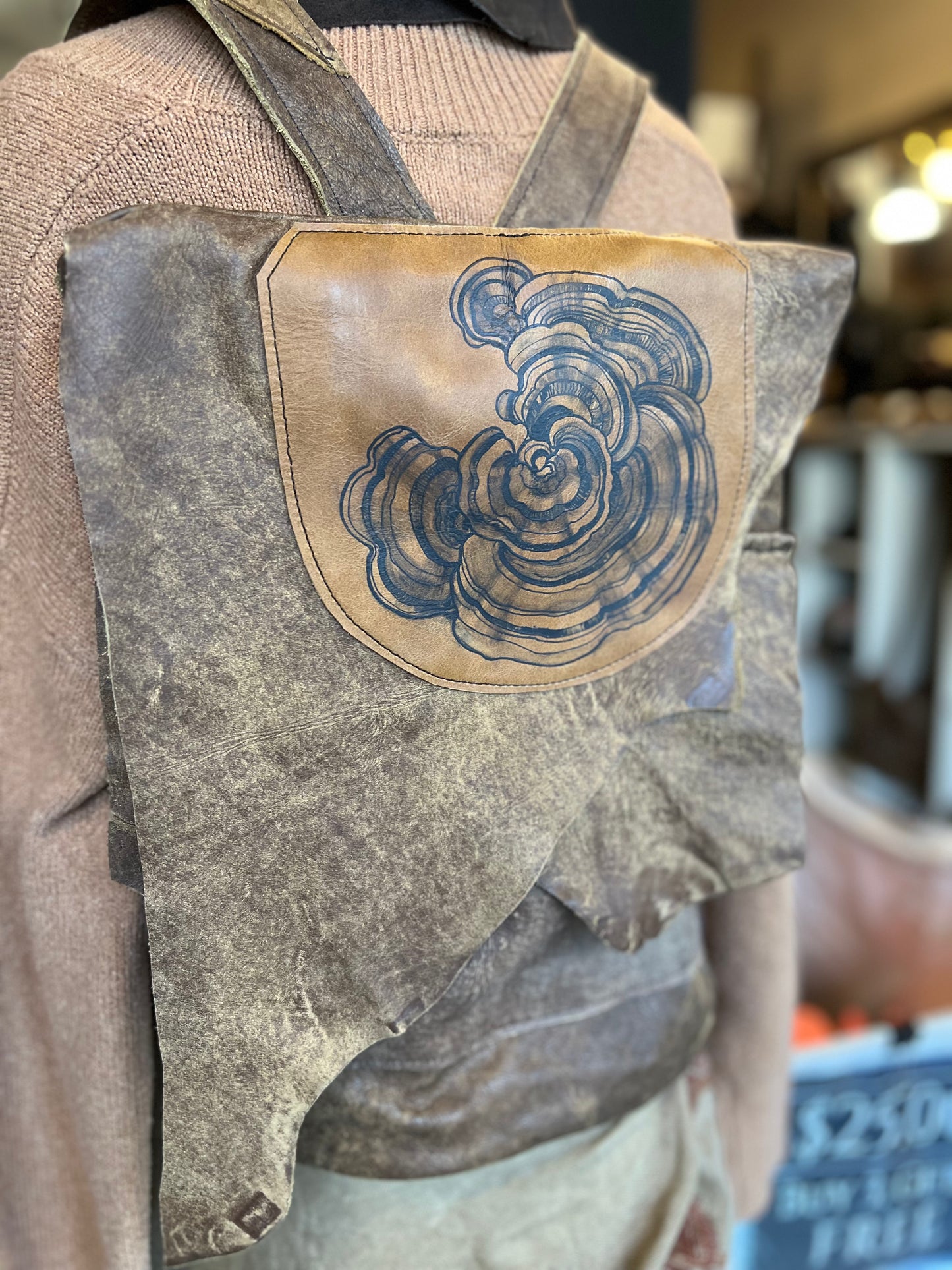 Reishi Mushroom Tattooed Leather Backpack