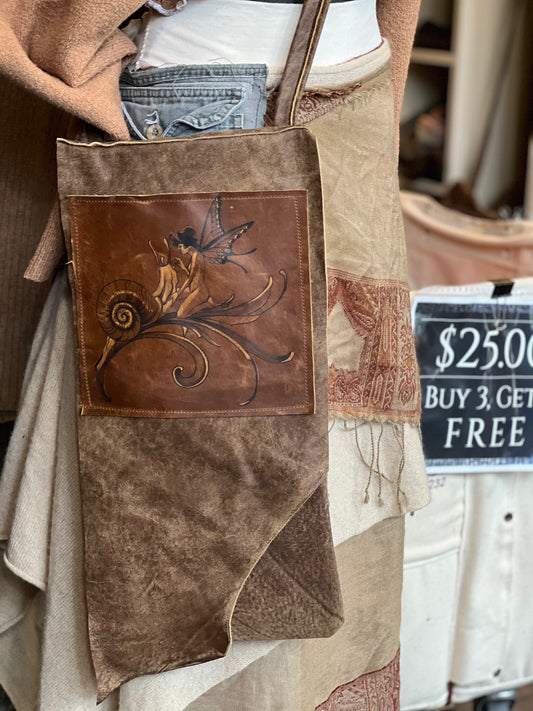 Snail & Faerie Tattooed Leather Crossbody
