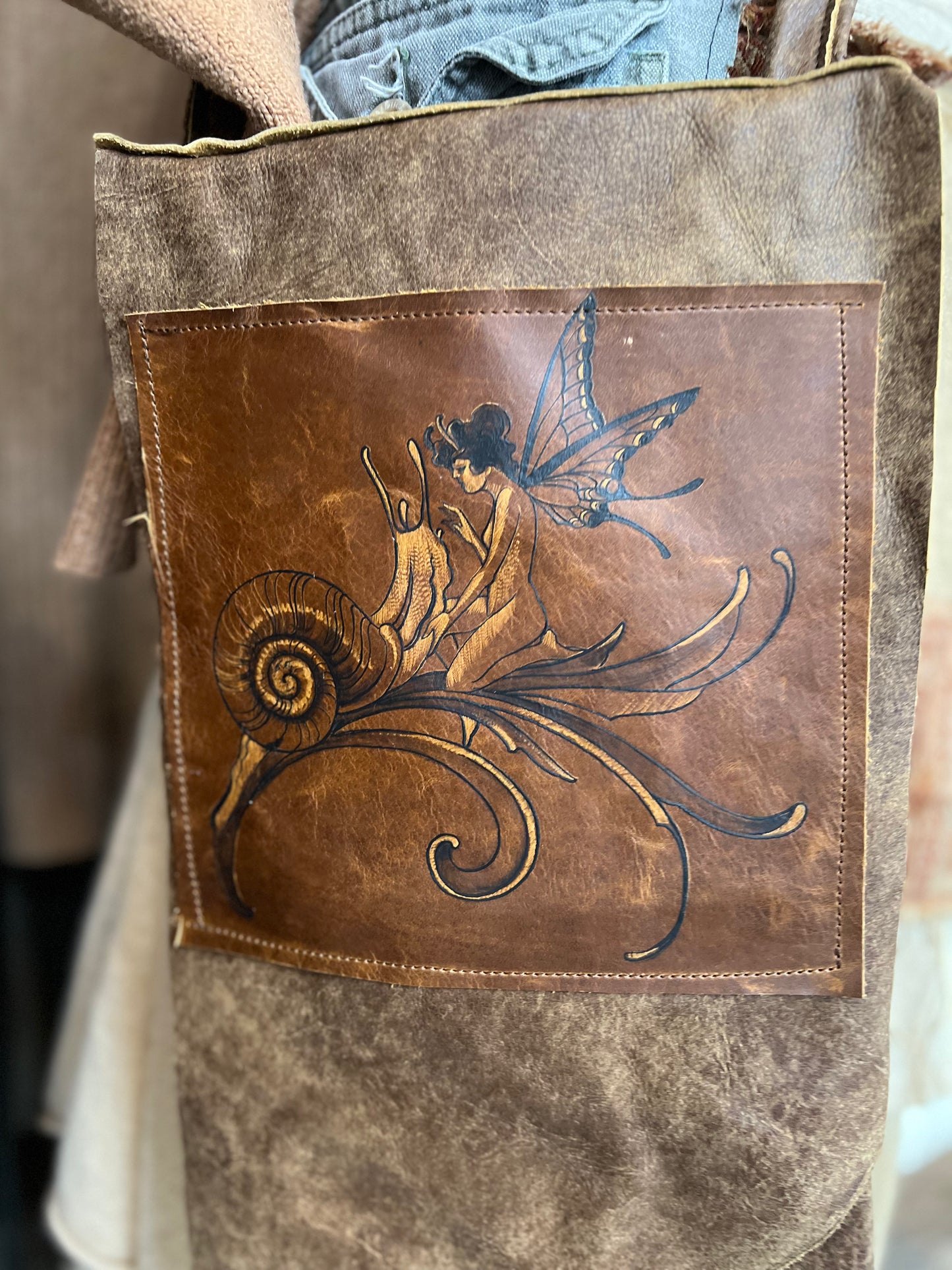 Snail & Faerie Tattooed Leather Crossbody