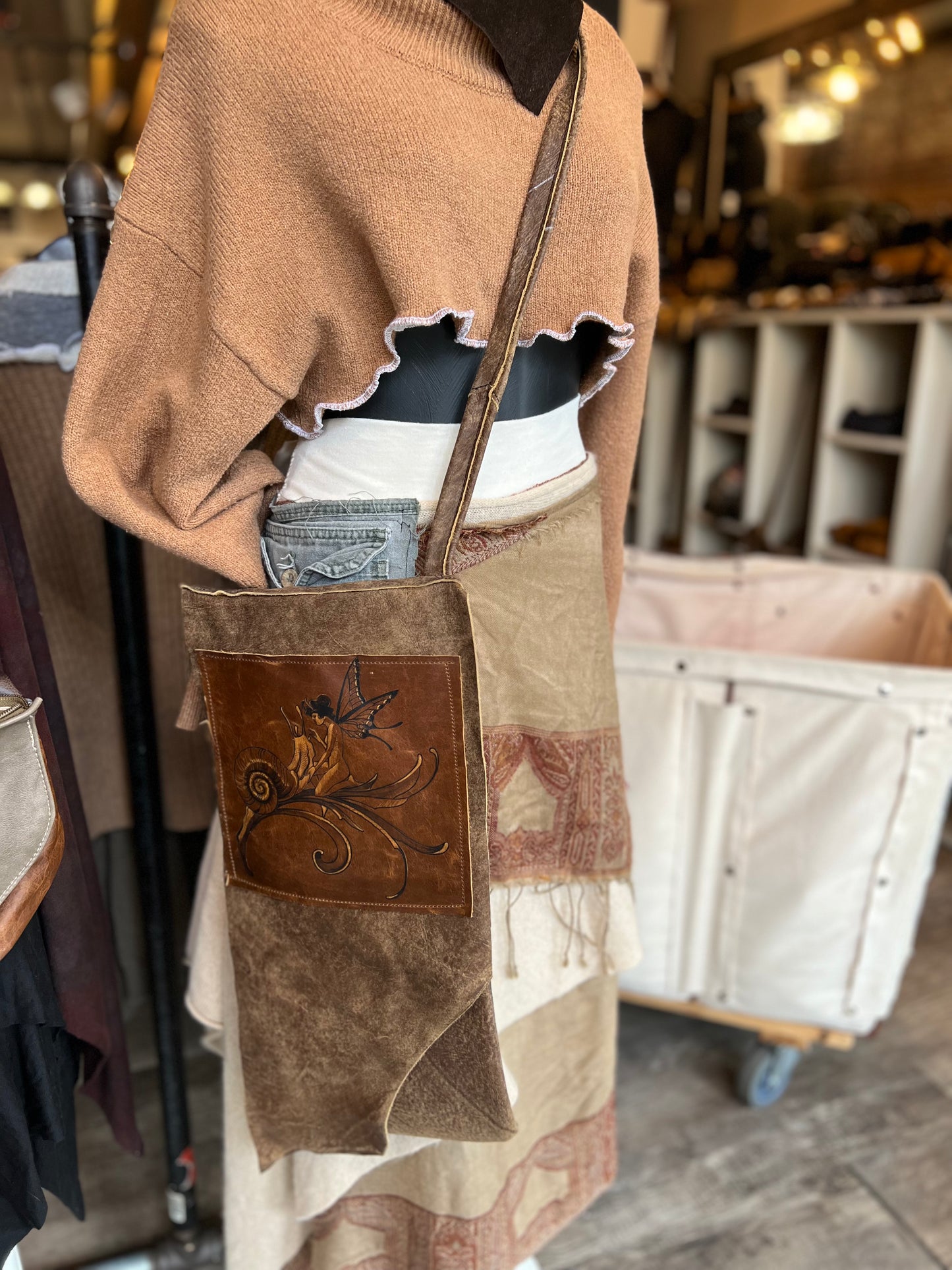 Snail & Faerie Tattooed Leather Crossbody