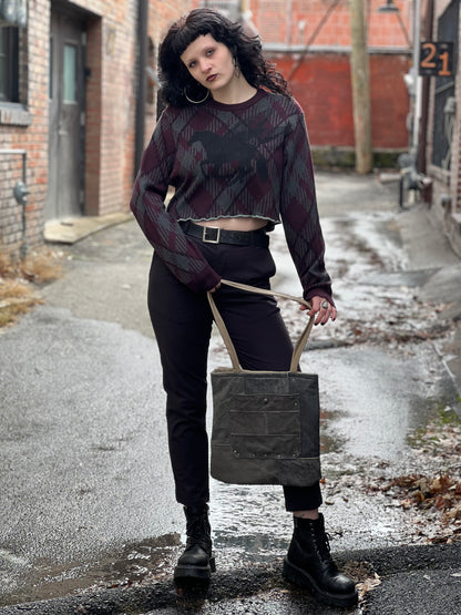 Grey Leather Patch Mini Tote