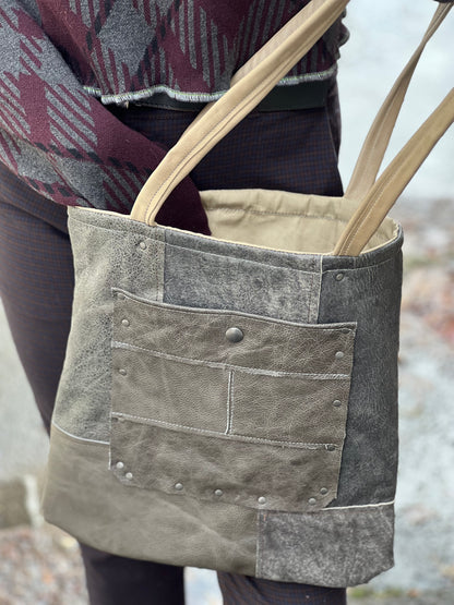Grey Leather Patch Mini Tote