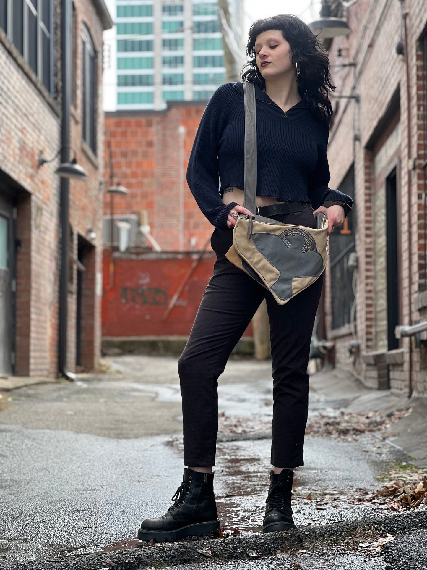 Grey Bird Leather Multi Pocket Bag