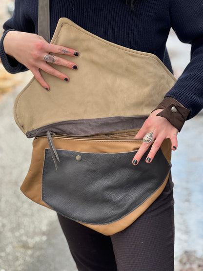 Grey Bird Leather Multi Pocket Bag