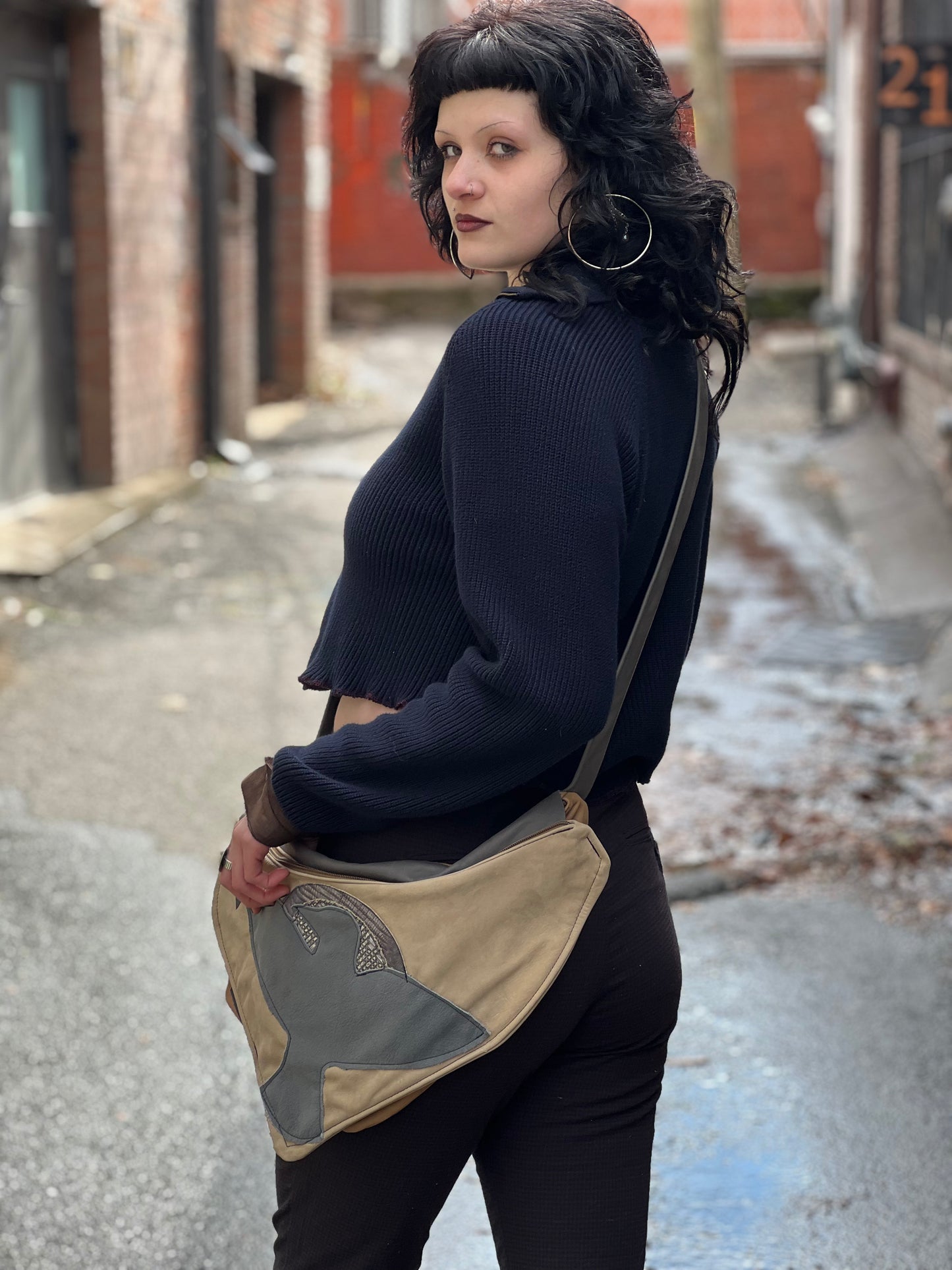 Grey Bird Leather Multi Pocket Bag