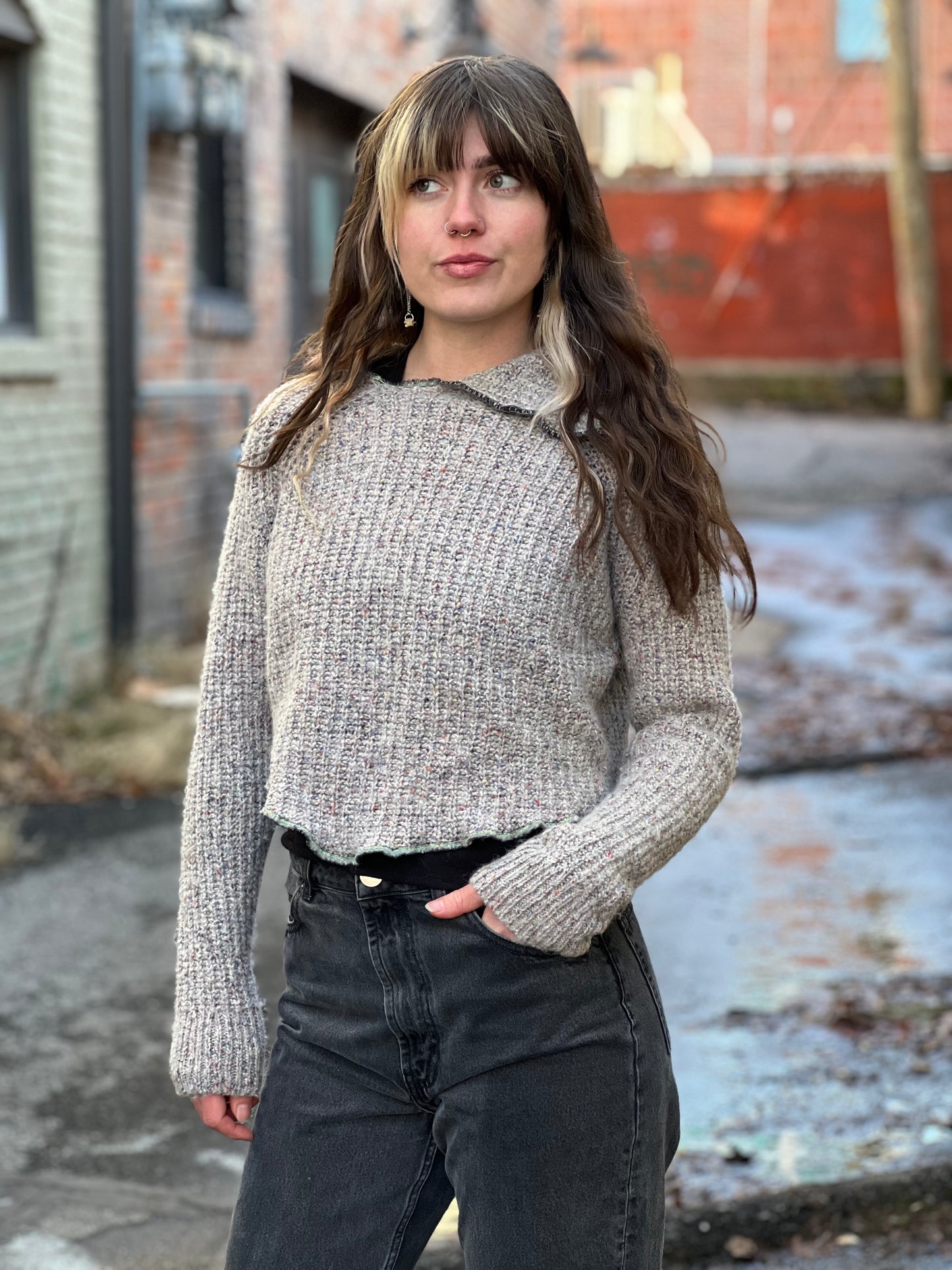 Grey Melange Crop Sweater