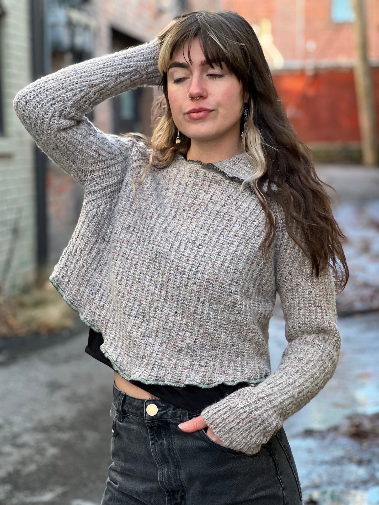 Grey Melange Crop Sweater