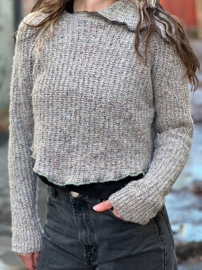 Grey Melange Crop Sweater