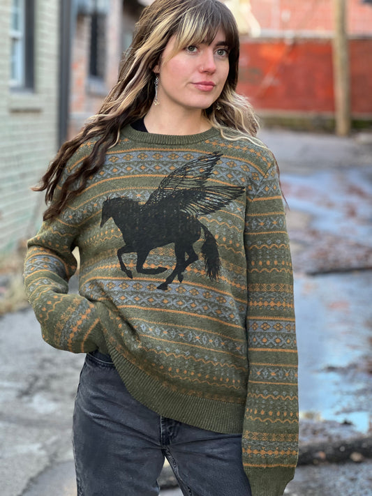Forest Green 'Pegasus' Fair Isle Sweater