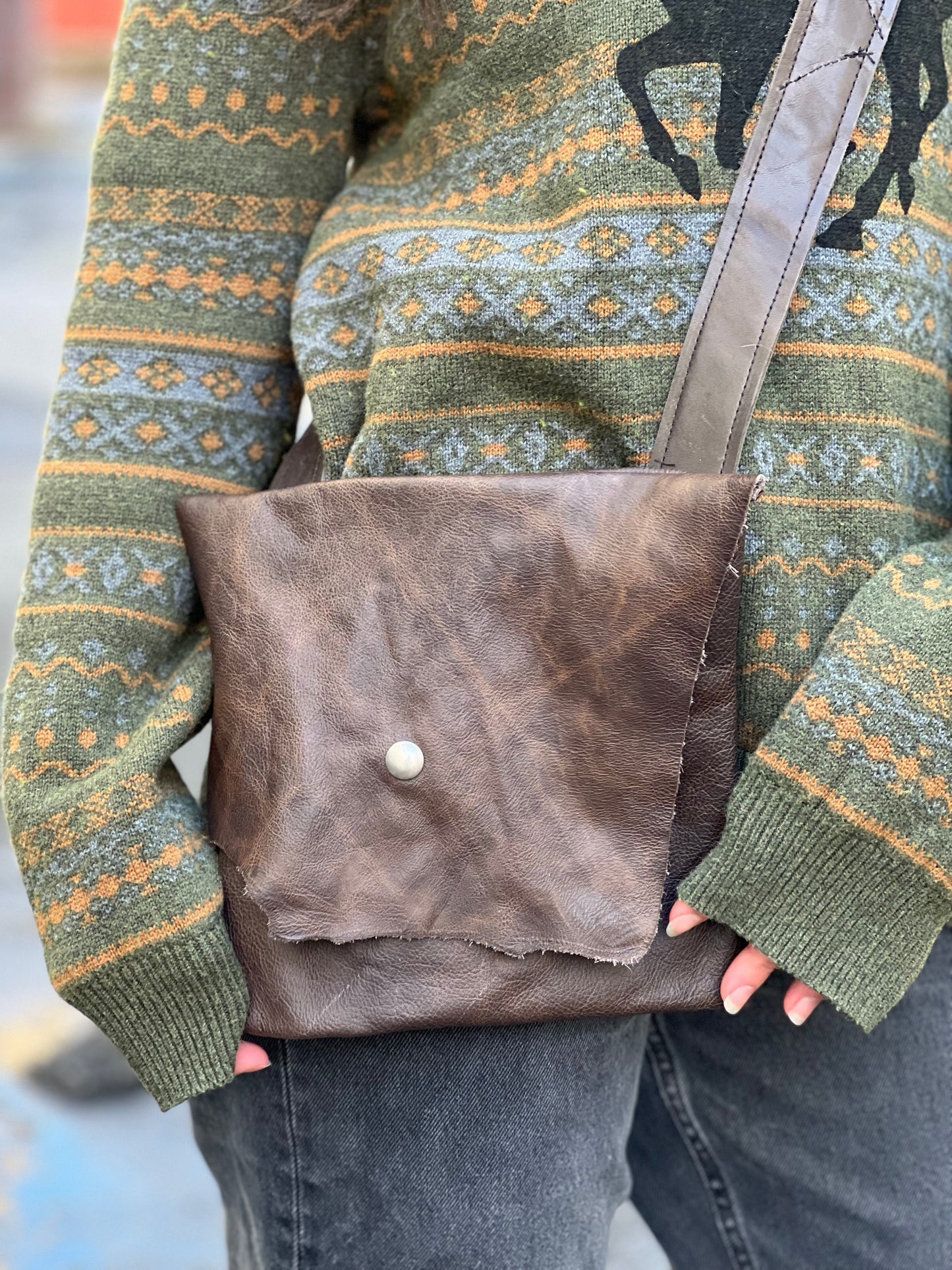 Dark Brown Leather Messenger Bag