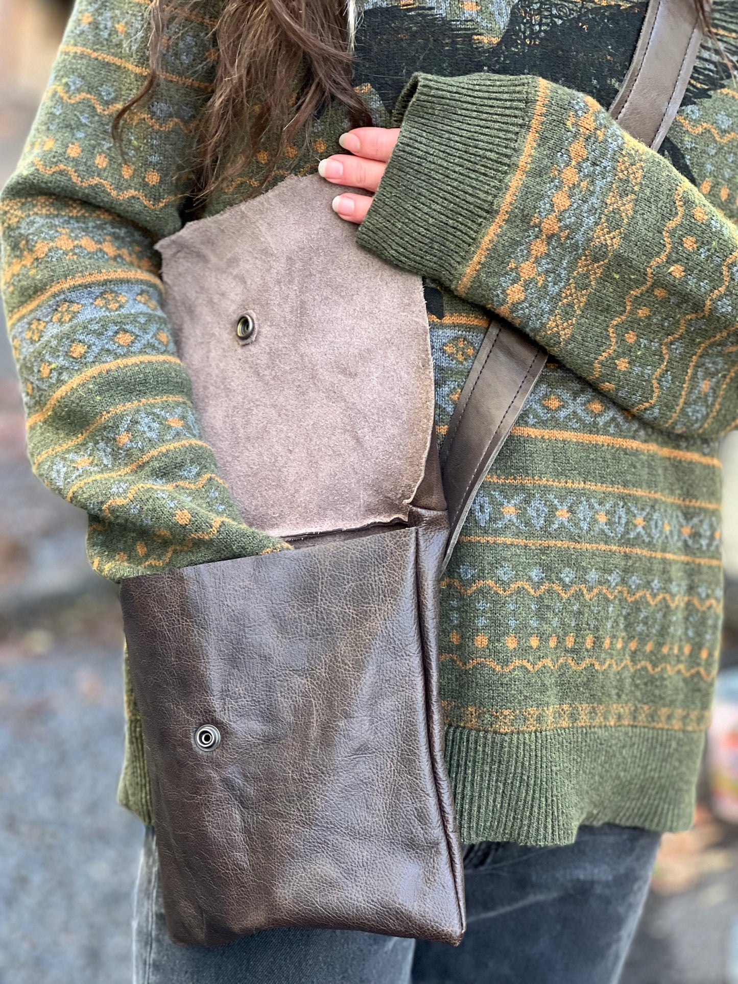 Dark Brown Leather Messenger Bag