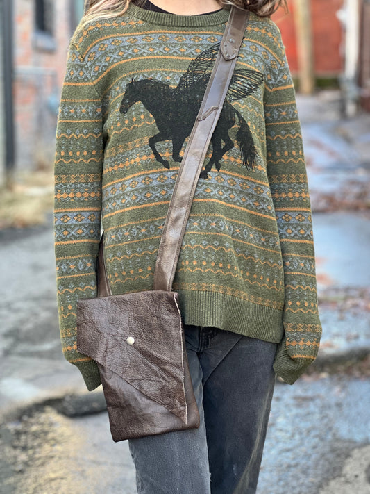 Dark Brown Leather Messenger Bag (Vertical)