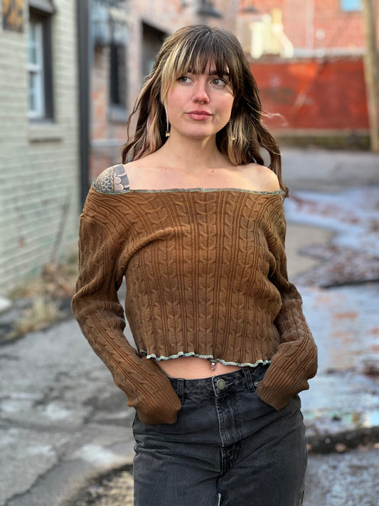 Rust Dyed Boat Neck Crop Sweater