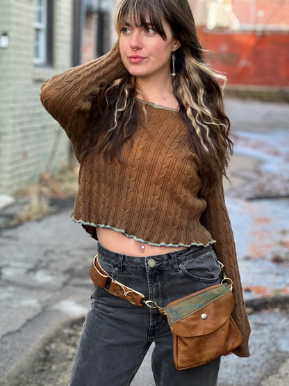 Sienna & Green Leather Sling Belt