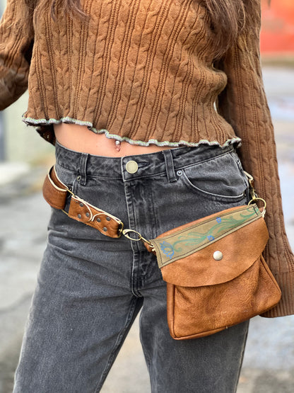 Sienna & Green Leather Sling Belt