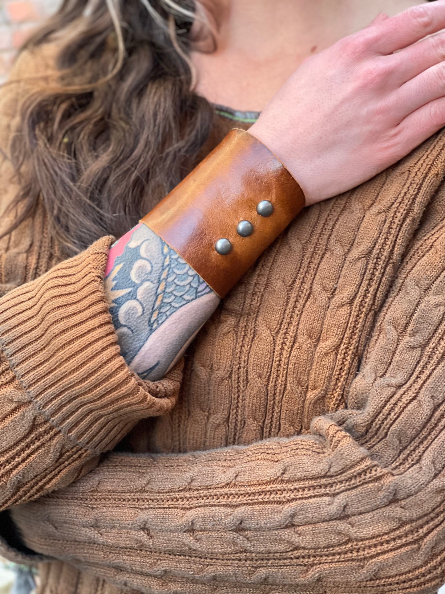Studded Sienna Leather Cuff