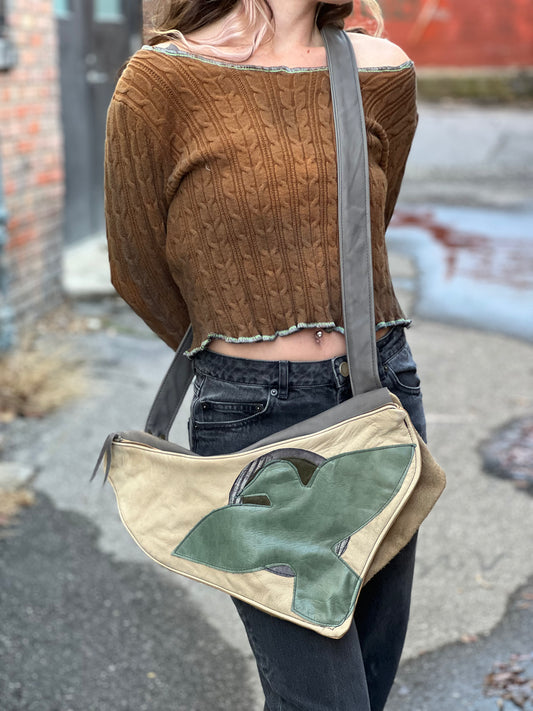 Green Bird Leather Multi Pocket Bag