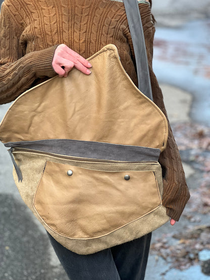 Green Bird Leather Multi Pocket Bag