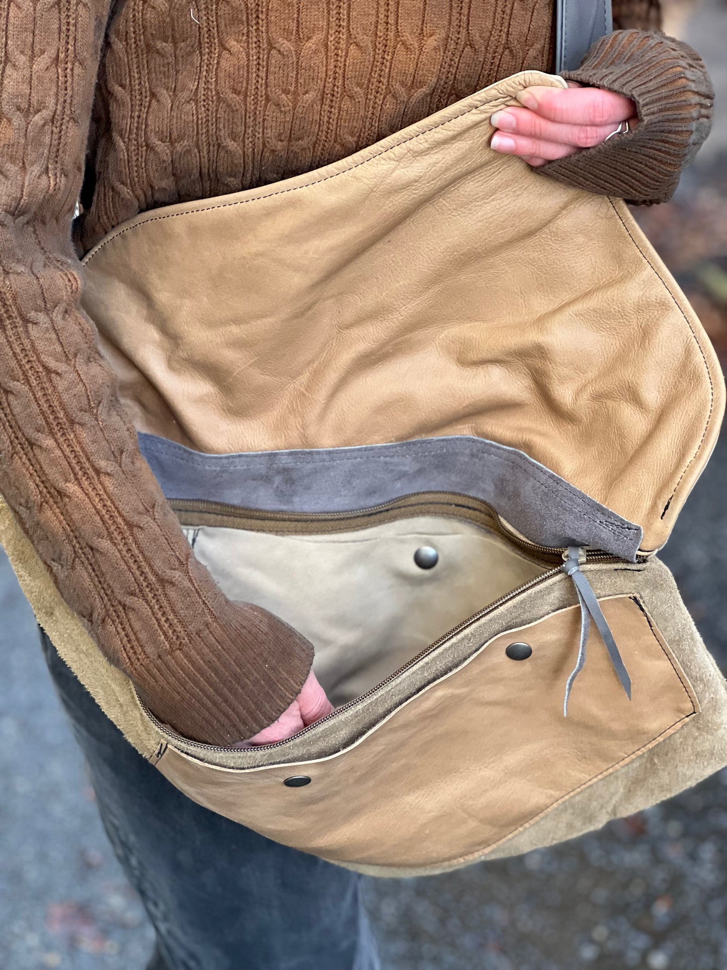 Green Bird Leather Multi Pocket Bag