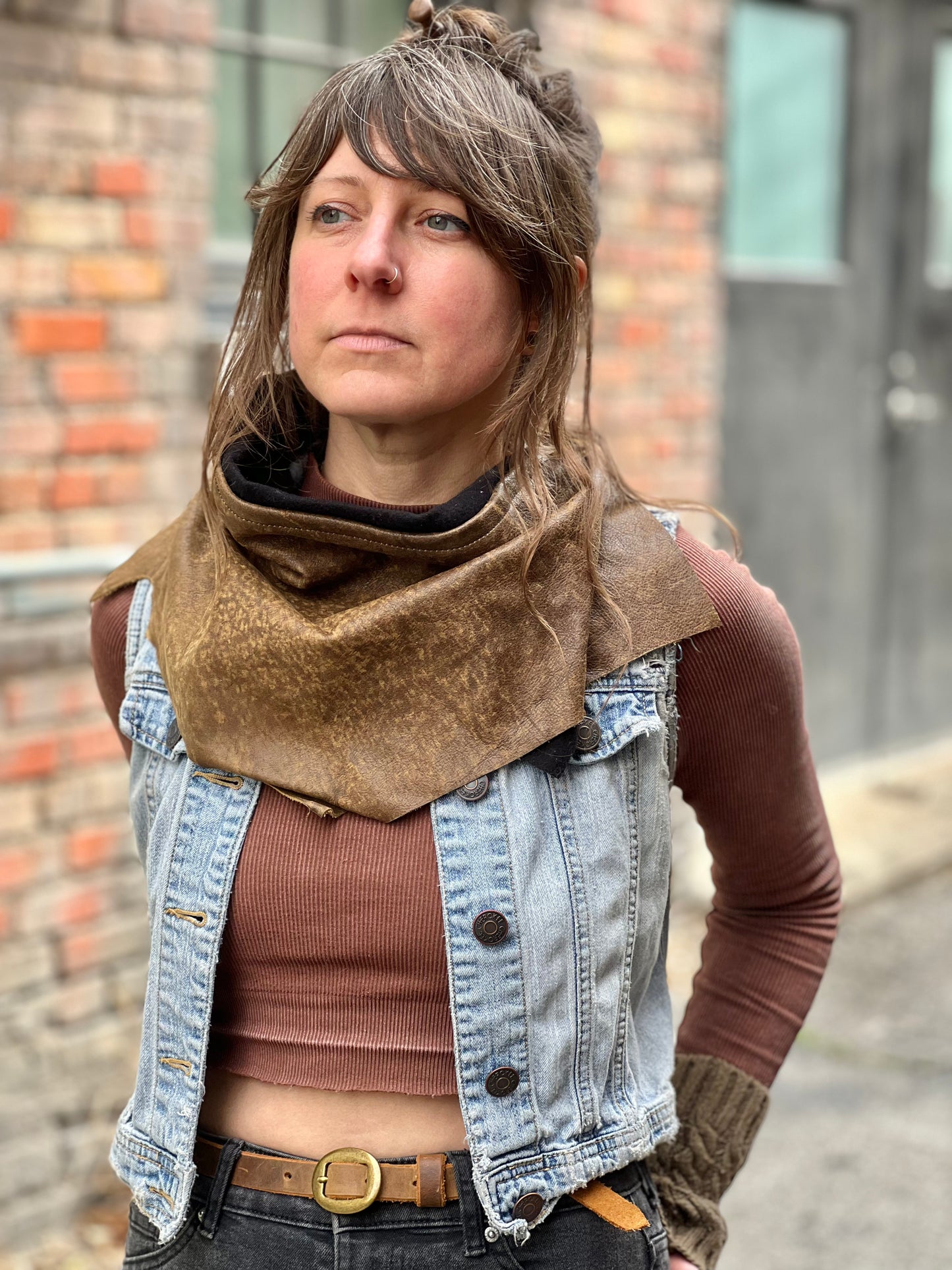 Brown Leather kerchief (Braid Ties)