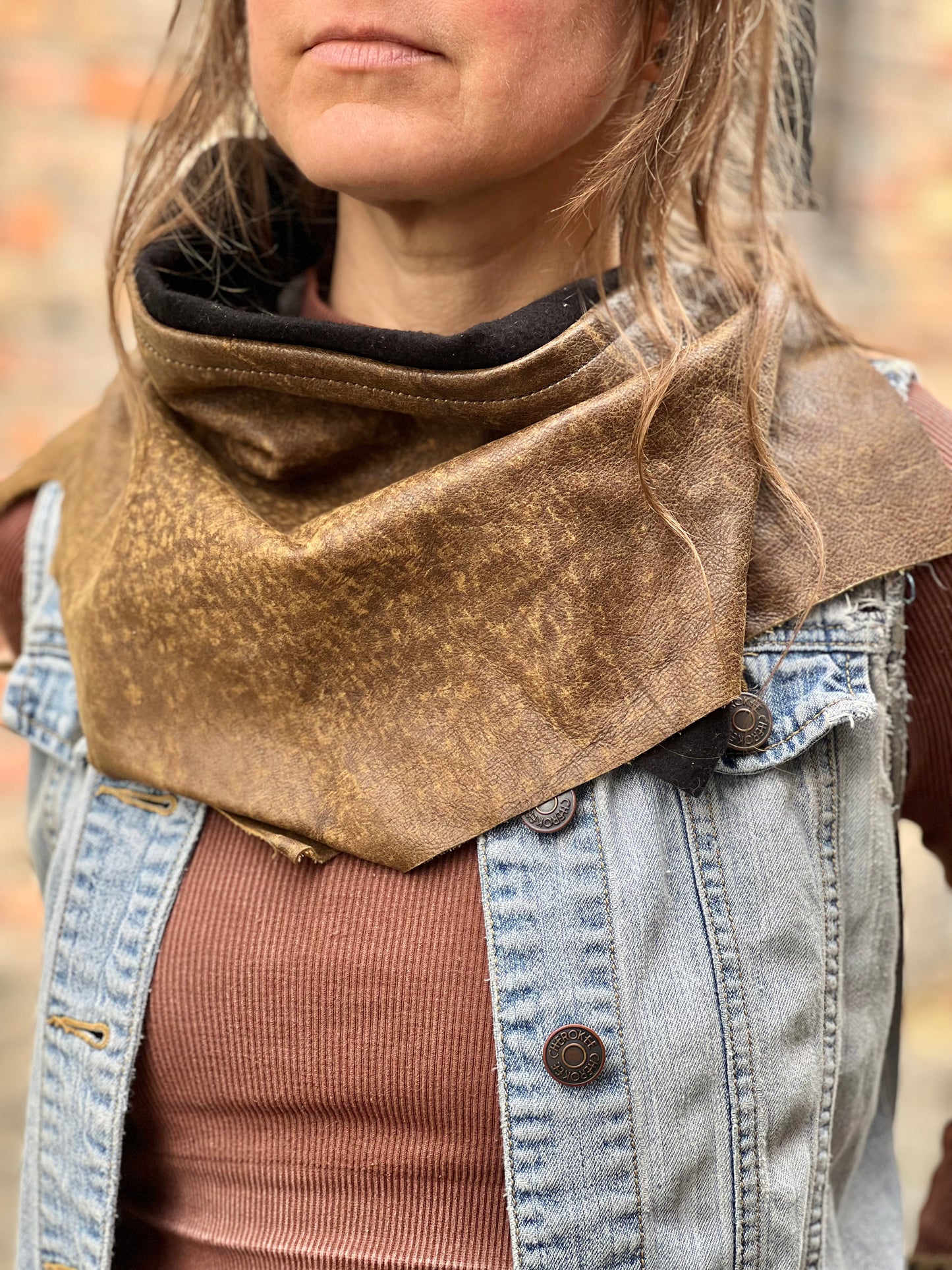 Brown Leather kerchief (Braid Ties)