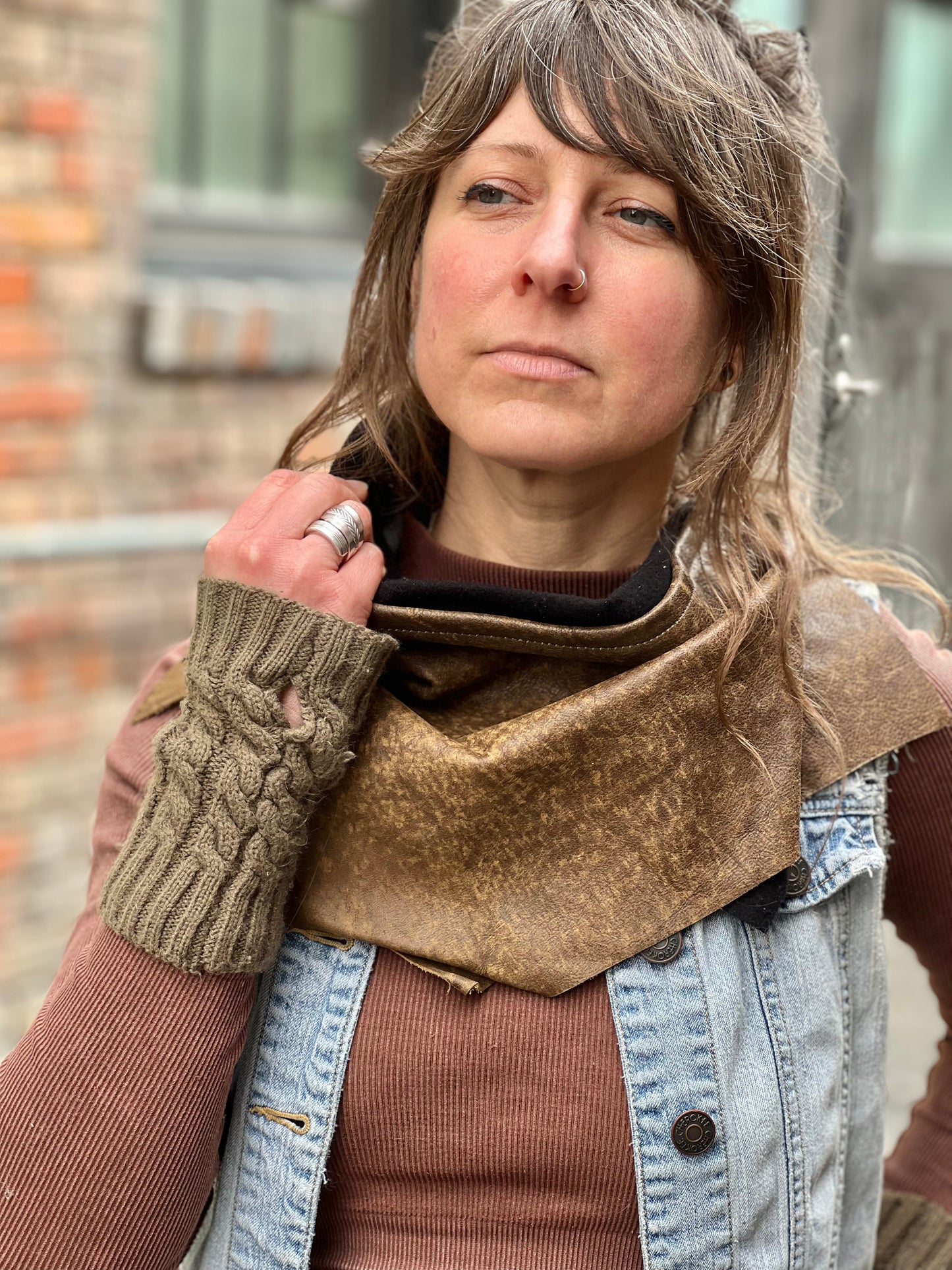 Brown Leather kerchief (Braid Ties)