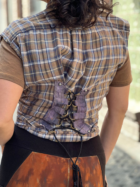 Upcycled Plaid Corset Button Up