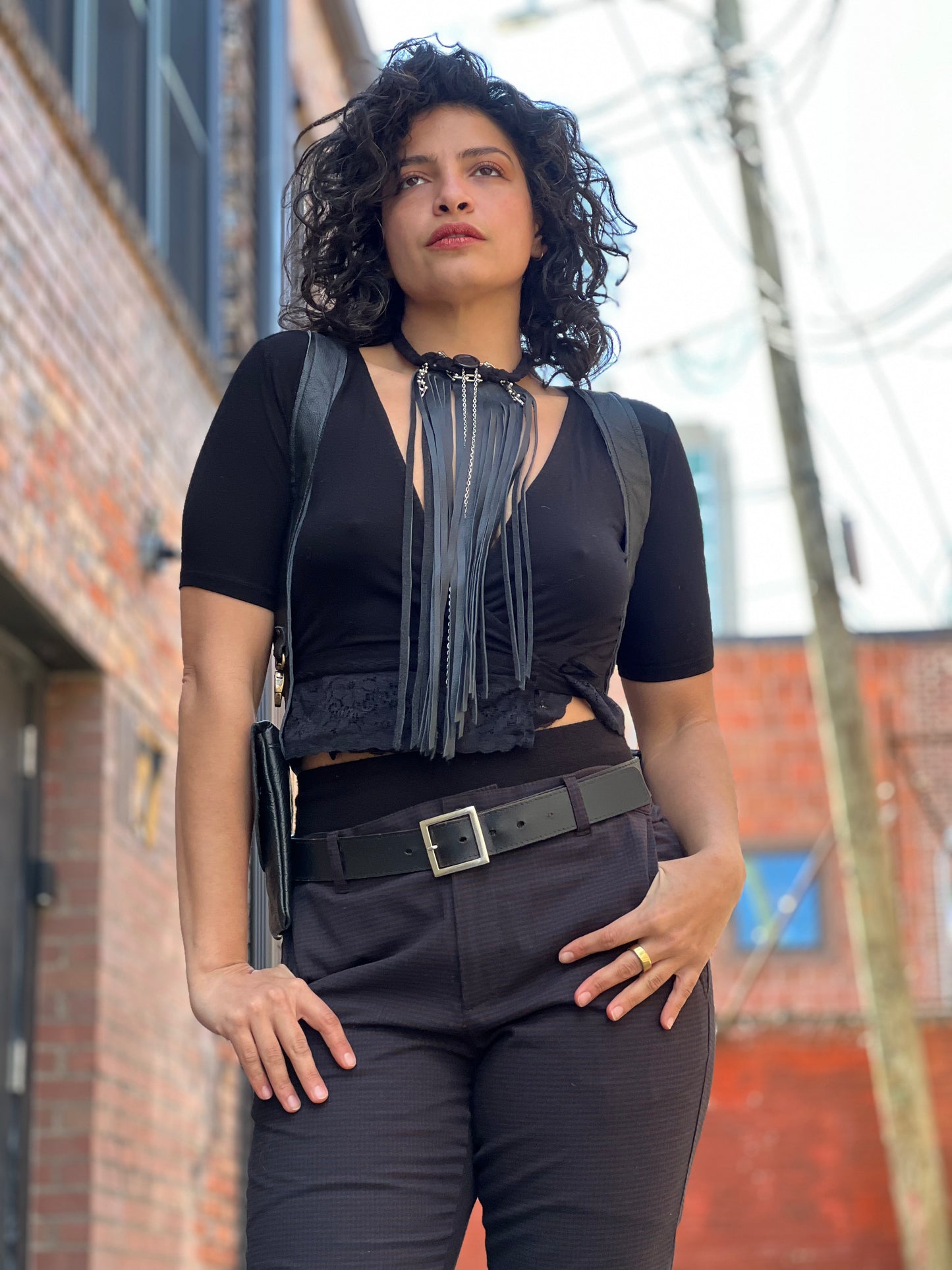 Leather Fringe & Chain Neckpiece