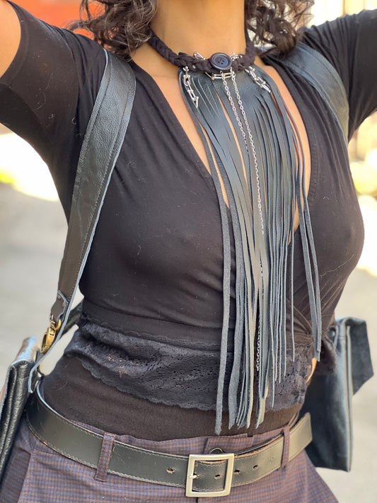 Leather Fringe & Chain Neckpiece