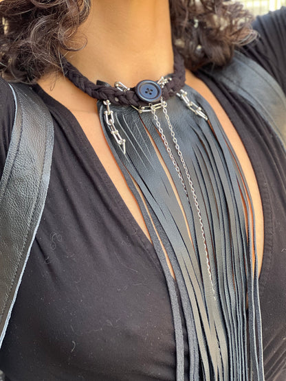 Leather Fringe & Chain Neckpiece