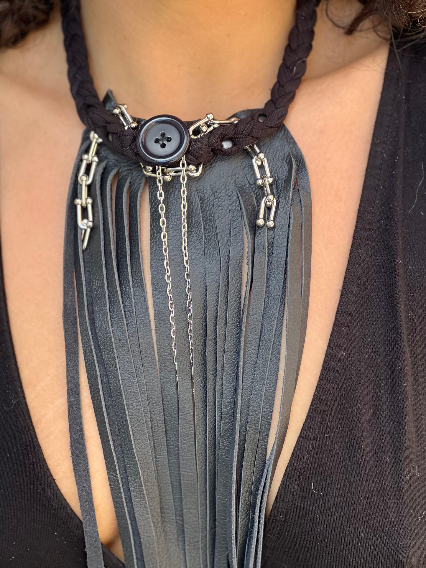 Leather Fringe & Chain Neckpiece
