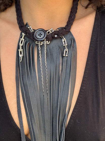 Leather Fringe & Chain Neckpiece