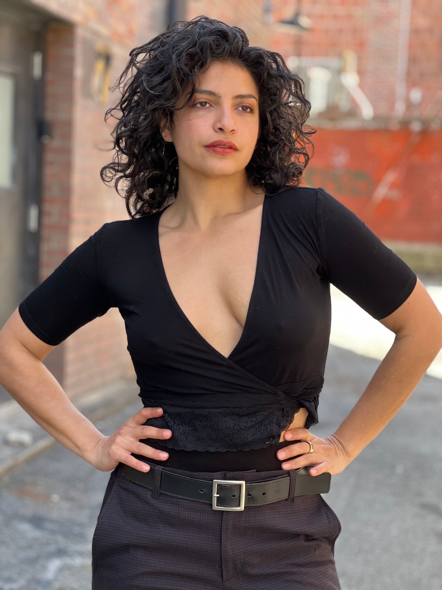 Black Wrap-Around Top w/Lace