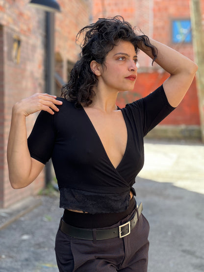 Black Wrap-Around Top w/Lace