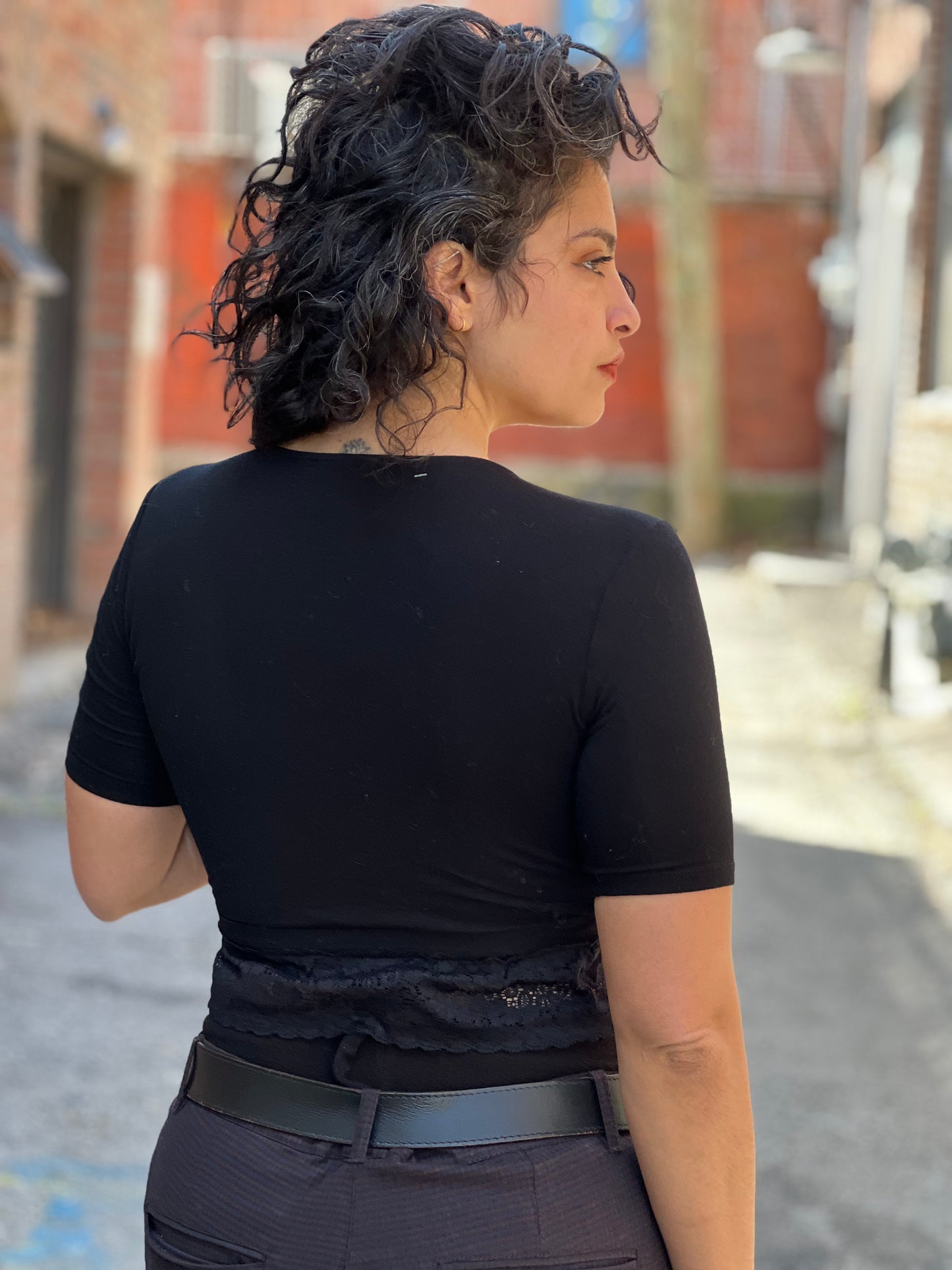 Black Wrap-Around Top w/Lace