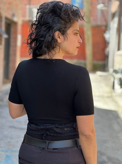 Black Wrap-Around Top w/Lace