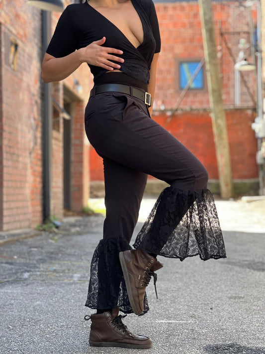 Plaid Punk Lace Bell Bottom Pants
