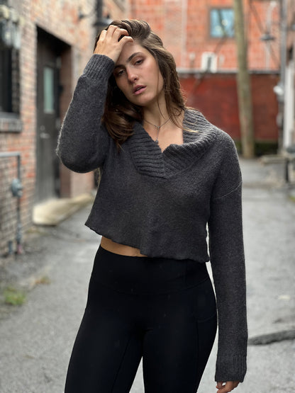 Dark Smoke Cowl Crop Sweater