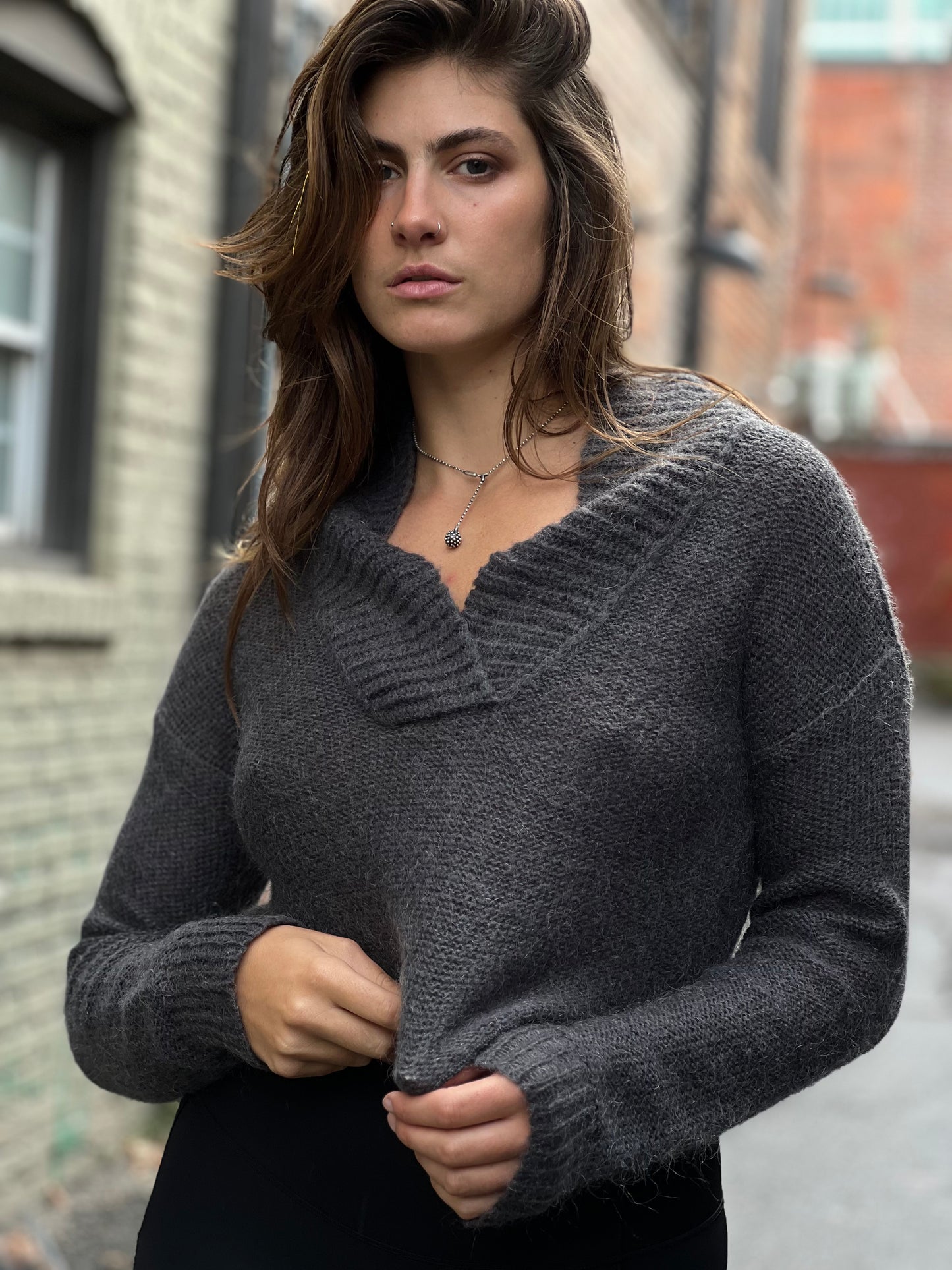 Dark Smoke Cowl Crop Sweater