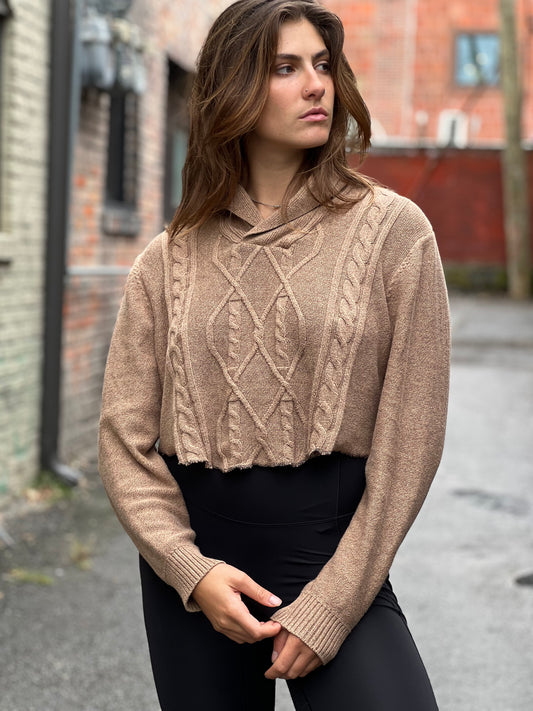 Cable Knit Beige Crop Sweater