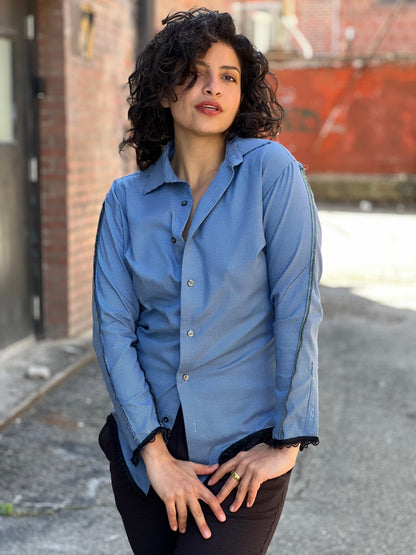 Business Blue Serged Button Down