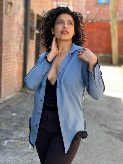 Business Blue Serged Button Down