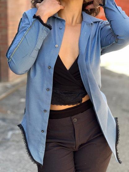 Business Blue Serged Button Down