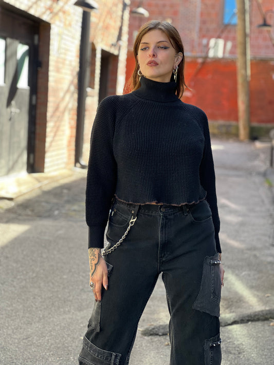 Black Turtleneck Crop Sweater